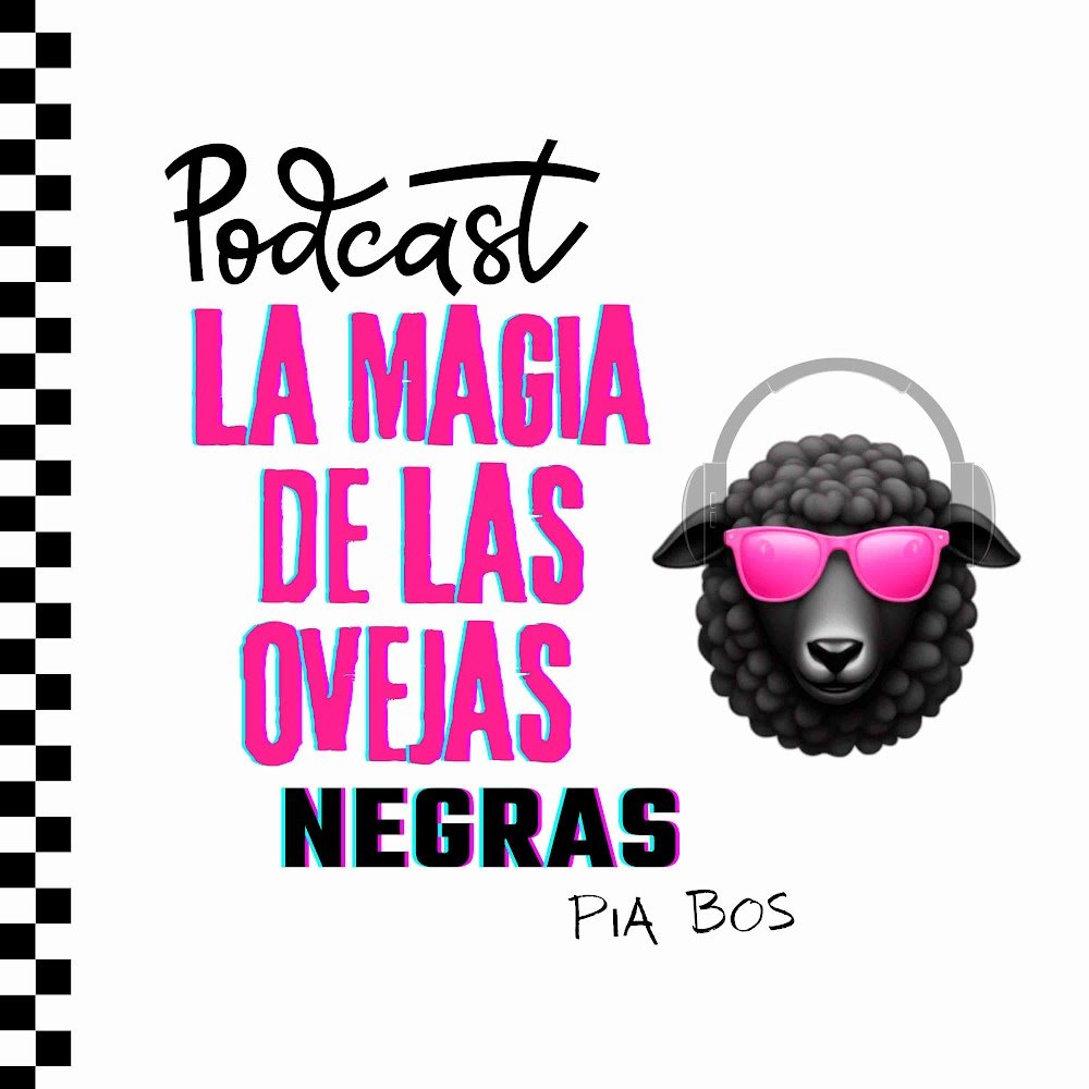 Podcast la magia de las ovejas negras en magenta, blanco y negro